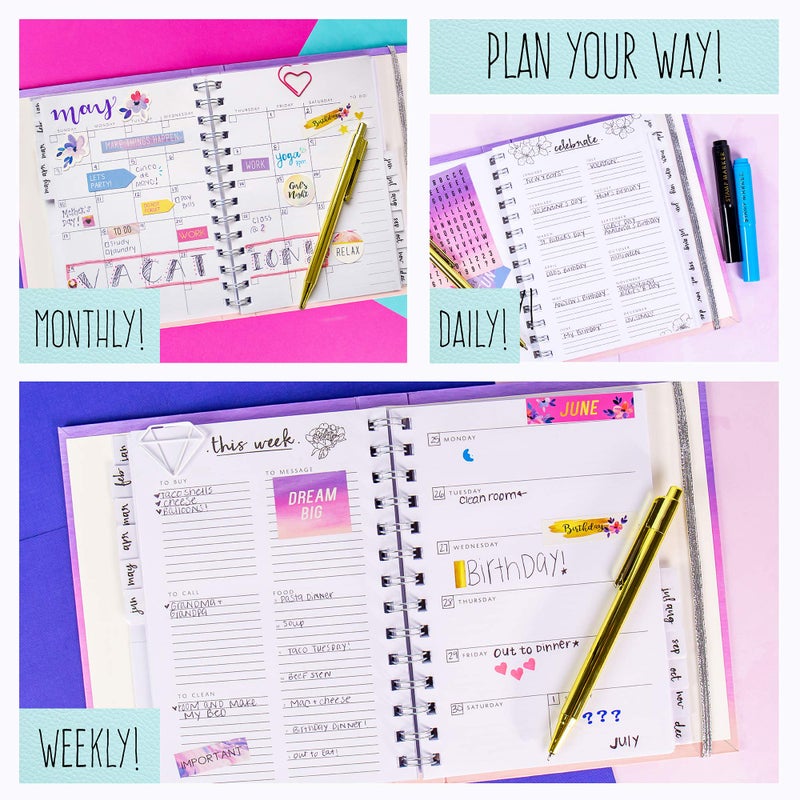 STMT Planner Set - Decorate The Ultimate DIY Daily Planner, Organizer, Diary, Journal, Agenda with Embellishments, Stickers, Paper Clips, Stamp Markers & Pens, Inspiring for Kids and Teen Girls - Image 4